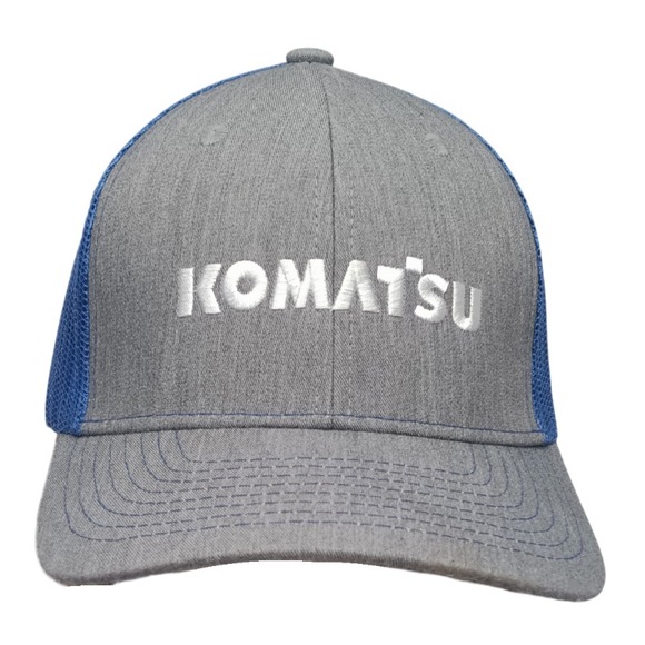Komatsu Construction Embroidered Trucker Hat Cap HEATHER GRAY Blue Snap Back